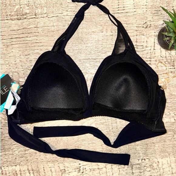 Gottex Black Sheer Mesh Halter Bikini Top Plus Sz16| Retro Glam Resort Swimwear - Picture 2 of 4
